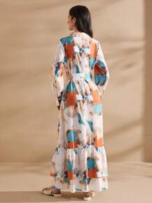 Graceveil Women Modest Fashion Tie Dye Pattern Long Abaya Dress