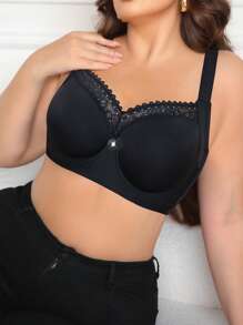 DesireSculpt Áo ngực đen cỡ lớn có gọng, dây đeo bản rộng, mối nối ren, áo ngực nâng ngực thoải mái và giản dị, 1 chiếc - màu đen - Xem 7