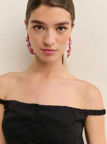 Nöista 露肩上衣，夏季肩部松紧带设计，正面纽扣闭合，适合度假穿着，7月4日主题上衣 - 黑色 - 查看 3