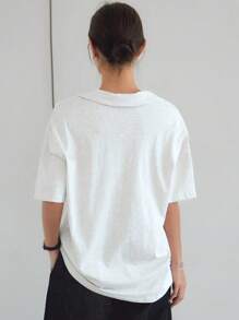 Dazy-Less Women's Simple Casual Open Front Collar Loose Short Sleeve T-Shirt,Business Casual Women,Teacher Outfits - Light Grey - View 3