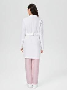 TaskEZ Bata de laboratorio para mujeres con cintura ajustable, 3 bolsillos y contraste de color en las mangas largas