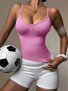 Easithlete Women Solid-Color Fitted Sports Camisole - Pink - View 6