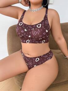 SHEIN Große Größen Damen Set aus Herzchen- und Buchstaben-bedrucktem BH und Slip
