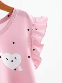 Genkimix Kids 2 Pcs/Set Young Girls' Cap Sleeve Flutter Sleeve Casual Long Nightgown & Homewear Set, Spring/Summer