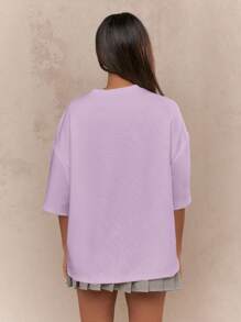 MISSGUIDED Oversized Short Sleeve Logo Tshirt Premium Summer Casual Workout Fitness Activewear For Fall Spring Winter Streetwear Festival - Lilac Purple - View 2