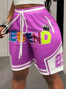 Slaydiva 2025夏季新款音乐节复活节西部波西米亚生日毕业学生日常休闲度假邮轮海滩日光浴病毒女士字母印花网眼抽绳短裤 - 彩色 - 查看 1