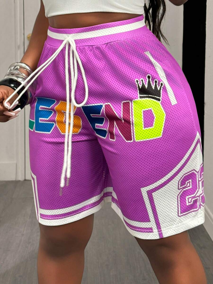 Slaydiva 2025夏季新款音乐节复活节西部波西米亚生日毕业学生日常休闲度假邮轮海滩日光浴病毒女士字母印花网眼抽绳短裤 - 彩色 - 查看 1