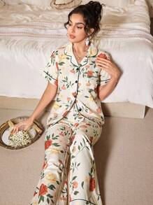 CottageSlumber 花卉印花短袖上衣和裤子睡衣套装 - 彩色 - 查看 1