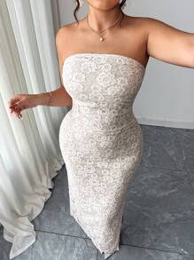 Elenzga Plus Size Women Spring New Famous Lady French Romantic Sexy Lace Bodycon Slit Backless Fashionable Elegant Pure Desire Elegant Cocktail Party Dress For Events