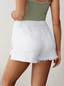 SHEIN Maternity Distressed Pocket Frayed Hem Casual Denim Shorts