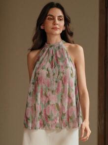 春夏轻盈仙女宽松系带前无袖背心，度假休闲 - 淺粉色 - 查看 6