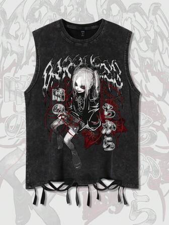 Lässiges Tank Top für Herren mit Anime-Charakter im Used-Look, ärmellos, Sommer