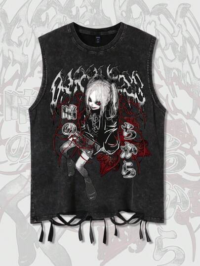 Lässiges Tank Top für Herren mit Anime-Charakter im Used-Look, ärmellos, Sommer