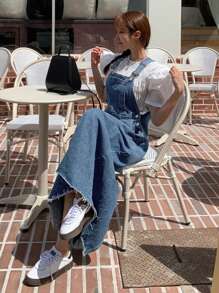 DAZY Vestito lungo, taglia oversize, in colore blu lavato, casual, adatto a tutte le stagioni