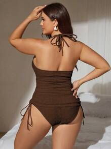 Swim Chiccia Plus Size Women's Fashion Halter-Neck Tankini Swimsuit Set For Summer Beach Vacation