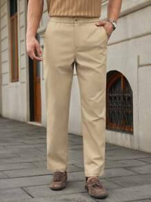 Manfinity VCAY Men's Casual Everyday Commute Semi-Formal Elastic Waist Long Pants - Khaki - View 5