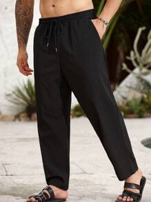 ResortEase Plus Size Men's Solid Color Drawstring Waist Casual Pants