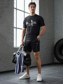 Manfinity BRENVOR Pantalones cortos rectos para hombres de punto, de moda casual, sueltos, de unicolor y cintura elástica