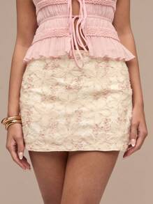 SHEIN BAE Summer Women's Pink 3D Flower Mini Skirt/Mini Culottes/Summer Outfits For Women/Pink Skirt/Graduation Skirt