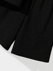 Tween Boy Casual Loose Solid Color Polo Collar Short Sleeve T-Shirt & Shorts Set, 2pcs, Suitable For Commuting, School, Daily Casual Wear, Sport, Spring/Summer - Black - View 7