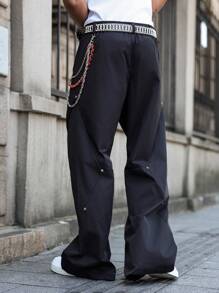 PAVTROS Manfinity Streetrush Men's Casual Mixed Rivet Wide Leg Pants, Streetwear Work Pants, Fall