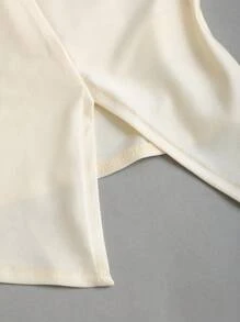 Sweetra Elegant Summer Metal Decor Asymmetric Hem Backless Halter Top - Apricot - View 4