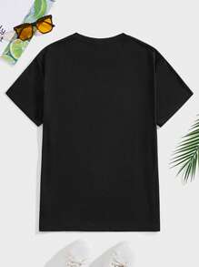 Manfinity Homme 休闲成熟父亲节趣味反字母图案短袖 T 恤，适合爸爸，黑色，修身款，适合夏季约会、派对、节日、家庭搭配，是送给父亲的绝佳礼物 - 黑色 - 查看 4