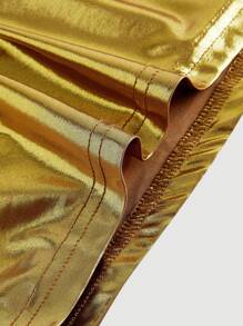 SHEIN MOD Plus Size Women Solid Color Pleated Fashionable Fitted Halter Neck Tank Top Yellow Blouse Gold Top Women Gold Blouses For Women Gold Tops,Club Outfits Women Sexy - Gold - View 4