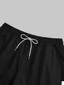 Manfinity Homme Plus Size Men's Summer Casual Letter Print T-Shirt & Shorts Set - Black - View 5