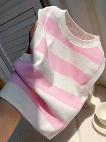 Comfortcana Women Sleeveless Striped Knit Top, Fashionable For Summer