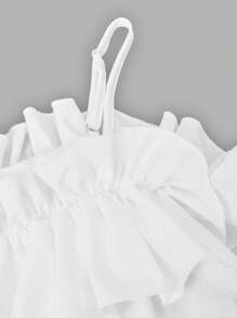 SHEIN 少女荷叶边露肩吊带背心衬衫