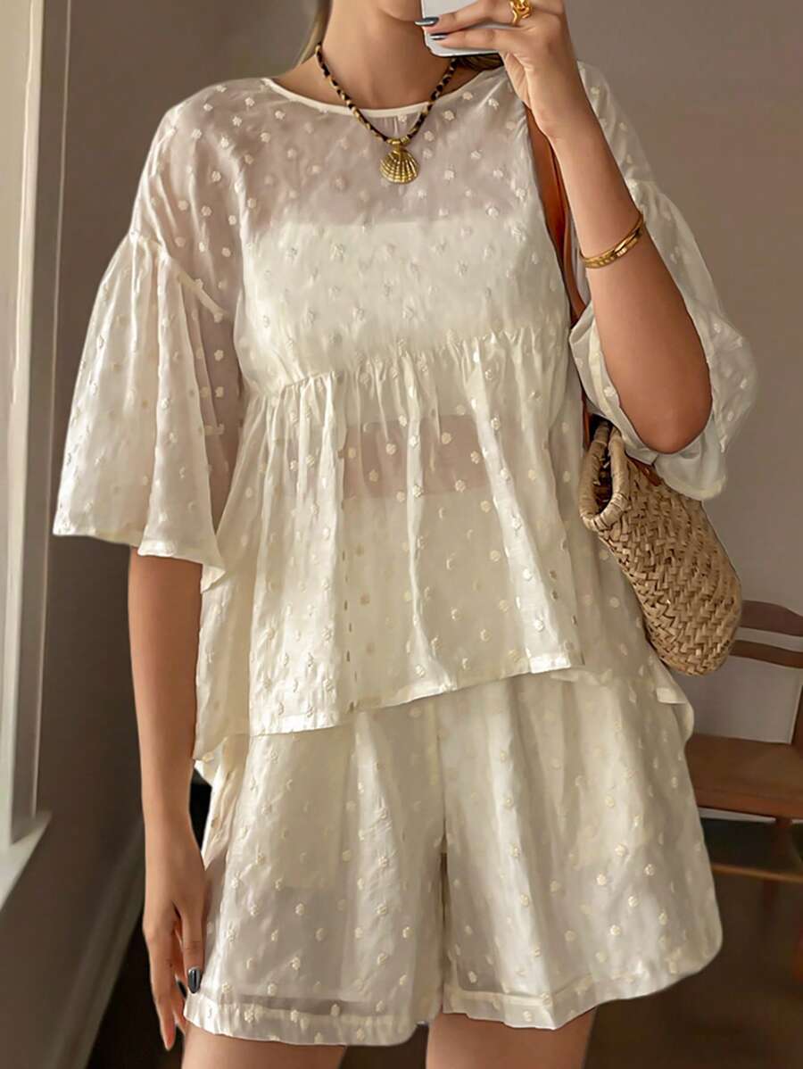 INAWLY 2pcs Vacation Casual Solid Color Shirt & Shorts Set - White - View 1