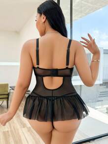 SHEIN 2pcs Plus Size Lace & Mesh Lingerie Set