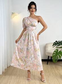 Modelyn 女士时尚不对称领口夏季连衣裙