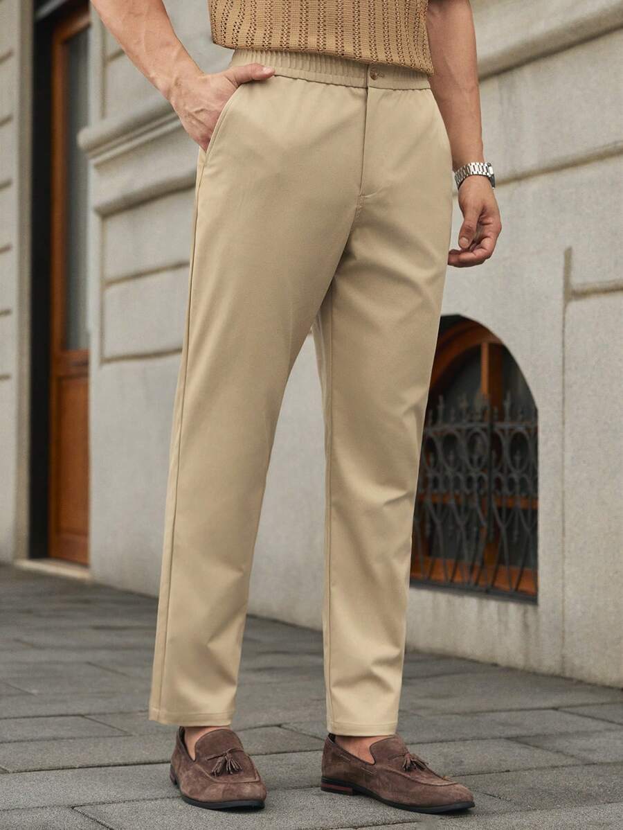 Manfinity VCAY Men's Casual Everyday Commute Semi-Formal Elastic Waist Long Pants - Khaki - View 1
