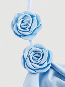 SHEIN MOD 粉色扭花领 A 字高腰连衣裙 - 藍色 - 查看 3