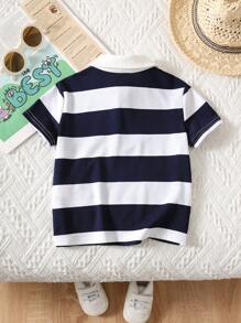 SHEIN Baby Boy/Girl Casual Sports-Style Collarbrooke Knit Top T-Shirt Polo Shirt, Cute & Fun For Spring/Summer Wear, Suitable For Indoor & Outdoor - Blue - View 2