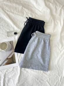 2 piezas Pantalones cortos casuales para mujer, aptos para primavera y verano - Multicolor - Ver 4