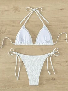 Swim Mod Set de costume de baie bikini alb, culoare solidă, pentru femei, pentru vacanță și plajă