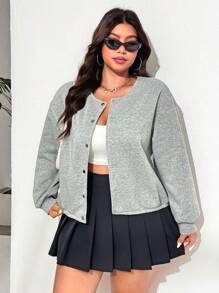 SHEIN EZwear Plus Size Casual Plain Hooded Jacket Graduation,Back To School Outfits,Graduation,Teacher Outfits For Women,Back To School