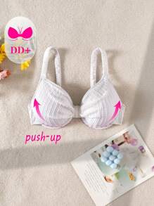 Swim DD+ Women's Sexy Summer Wire-Rimmed DD+ Cup Textured Ruched Strap Swimsuit Top - White - View 3