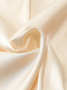 Modelyn Solid Color Satin Draped Bow Decor Women Blouse - Apricot - View 8