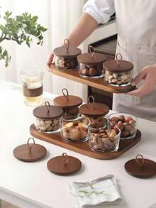 2PCs/Set Or 4PCs/Set Or 6PCs/Set Nut Bowl Set, Fruit Platter, Mini Snack Plate With Wooden Tray, Transparent Nut Jar With Lid, Fruit Bowl With Lid, Creative Snack Box, Decorative Fruit Container, Room Decoration, Kitchen Accessory
