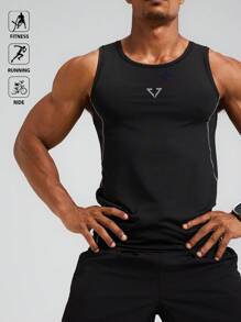 Acti Log 男士简约休闲无袖运动T恤 健身服 跑步T恤和背心 修身圆领压缩衣 - 黑色 - 查看 4