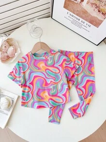 Bộ quần short tay ngắn in họa tiết nhiều màu sắc mềm mại và thoải mái cho bé gái 2 món, thích hợp cho kỳ nghỉ, tiệc sinh nhật, lễ rửa tội, lễ kỷ niệm sinh nhật lần thứ 1, sự kiện buổi tối, biểu diễn, đám cưới và nhiều dịp khác - Hồng - Xem 2