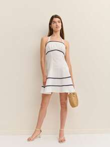 Nöista Romantic Mini Dress Contrast Pipping White Graduation Dress Vacation Outfit For Woman A Shape Dress Church Outfits Women - White - View 8