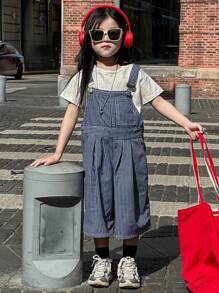 DAZY Young Girl Striped Printed Casual Sleeveless Denim Jumpsuit - Light Wash - View 4