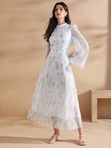 Graceveil Vestido elegante y modesto de estilo árabe con estampado floral, volantes y envolvente en la cintura para mujer - Multicolor - Ver 4