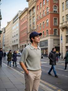 SHEIN Camisa polo de punto texturizada casual para adolescentes/jóvenes con cuello, versátil y cómoda, adecuada para ir al trabajo, la escuela, el uso diario casual, vacaciones, deportes, temporada de primavera/verano