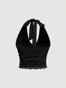 SHEIN MOD Women'S Rhinestone Embellished Halter Neck Top